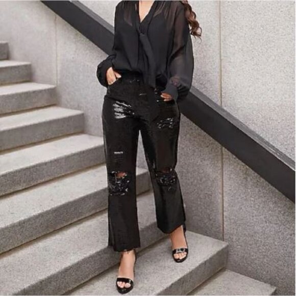 Express Straight Ankle Front High Waisted Ripped Jeans - Picture 3 of 13